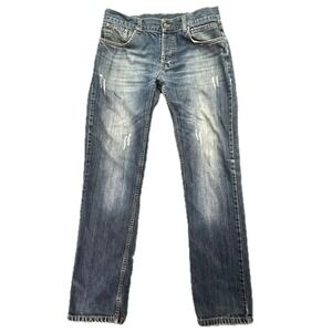 Armani Jeans Mens Blue Denim Straight Leg Distressed Button Fly Waist 35